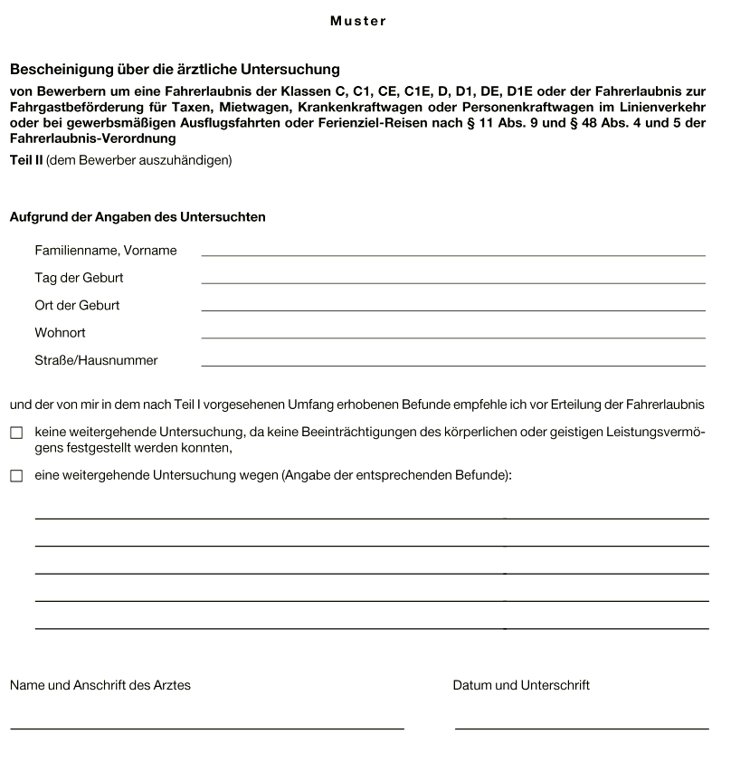 Muster - Bescheinigung über die ärztliche Untersuchung